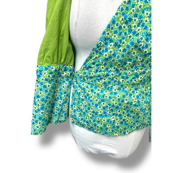 St. John’s Bay Women’s Cap Sleeve Wrap Front Blouse, Green Floral, size XL - Picture 4 of 11